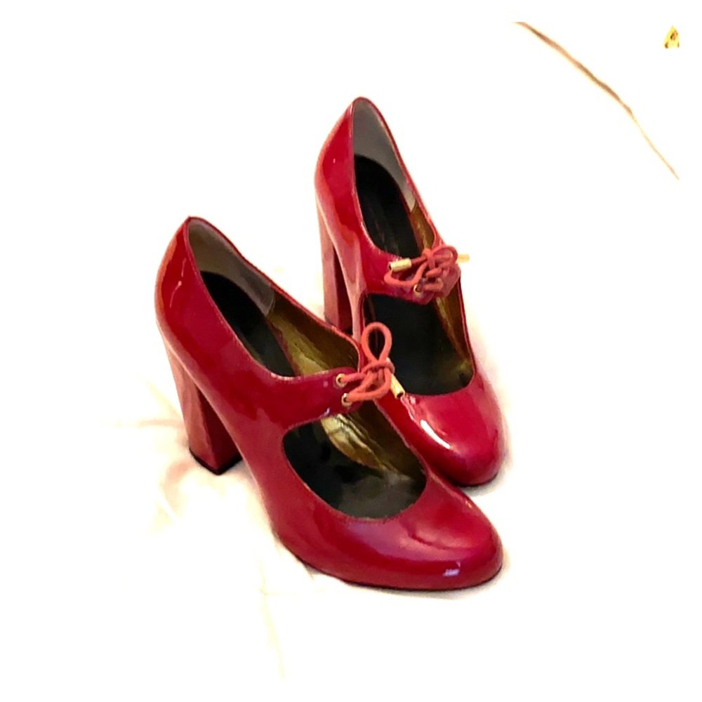 Steven Burgundy Patent Leather Block Heels
